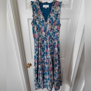 TEXTILE Elizabeth and James Teal Floral Sleeveless Maxi Dress